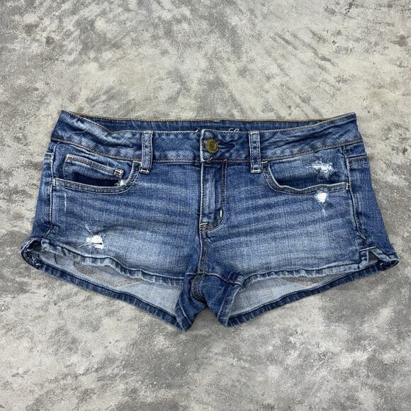 American Eagle Outfitters Pants - Y2K American Eagle Low Rise Denim Shorts Medium Wash Distressed Womens 6